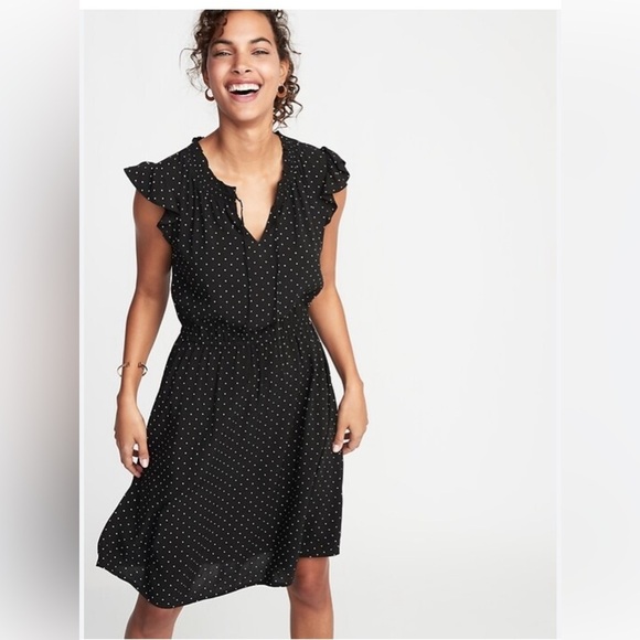 Old Navy Waist-Defined Tie-Neck Dress Women polkadot  XXL - Picture 1 of 5
